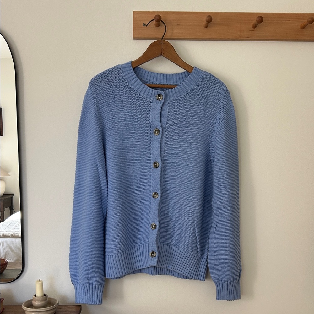 Old Navy Light Blue Button-Front Knit Cardigan with Vintage Italian Buttons.